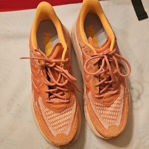 Hoka Women's Coral and Mustard Athletic Shoes